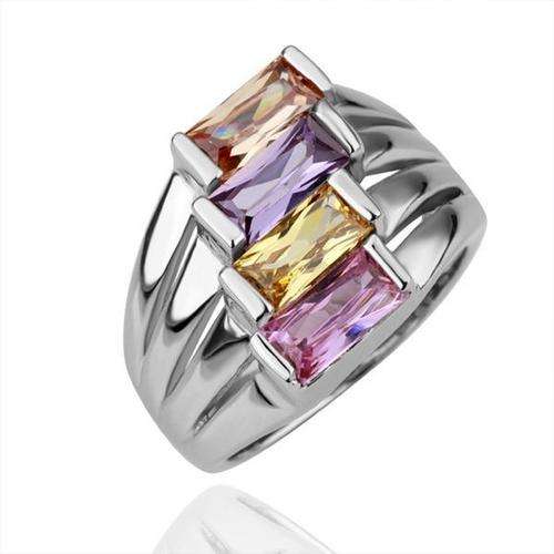 925 Silver 4 Colours Crystal Ring