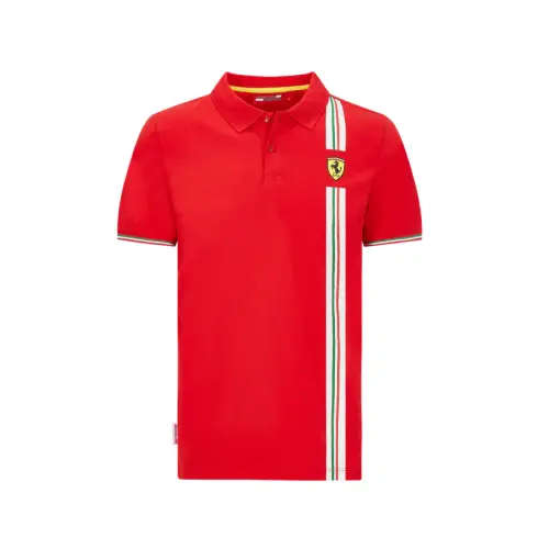 Scuderia Ferrari Mens Italian Flag Polo Shirt Red