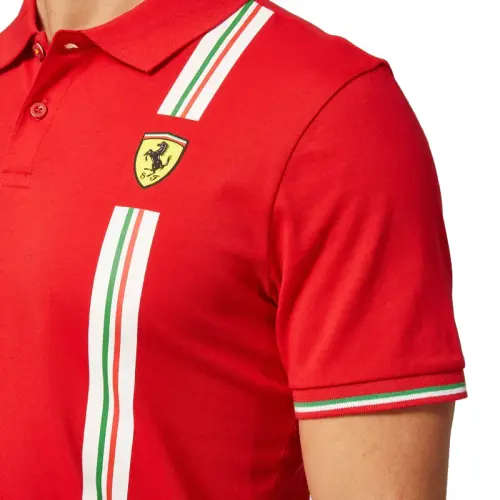 Scuderia Ferrari Mens Italian Flag Polo Shirt Red