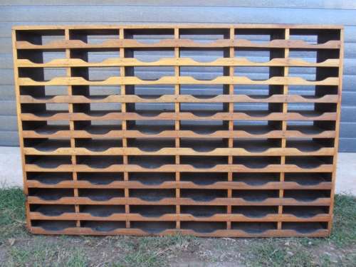 Fantastic large vintage wooden pigeon hole filing cabinet, wine rack, bookcase, very solid and heavy