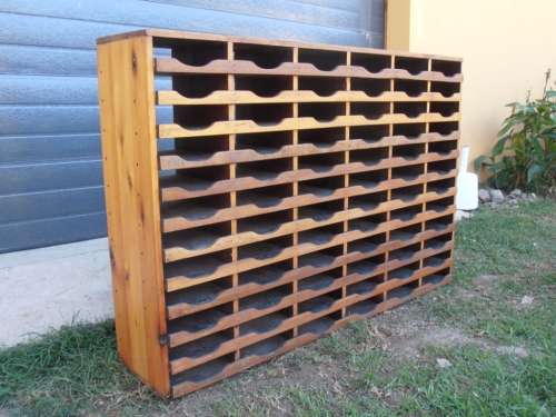 Fantastic large vintage wooden pigeon hole filing cabinet, wine rack, bookcase, very solid and heavy