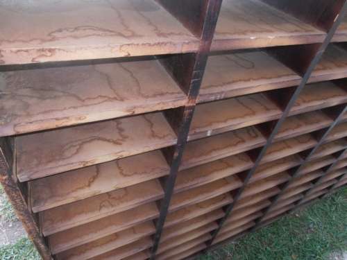 Fantastic large vintage wooden pigeon hole filing cabinet, wine rack, bookcase, very solid and heavy
