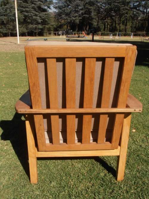 A lovely solid Morris chair with cushions, (one of three available)