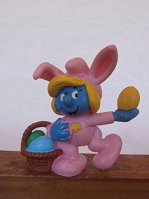 2.0497 Smurfette in bunny suit, Vintage Smurfs figure, Shipping will only be charged once!