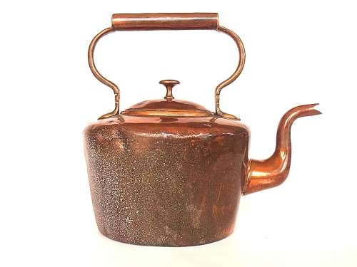 Antique copper kettle, heavy and solid, marked