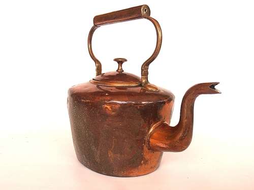 Antique copper kettle, heavy and solid, marked