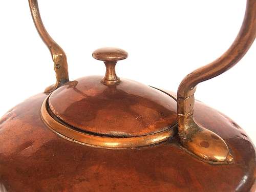 Antique copper kettle, heavy and solid, marked