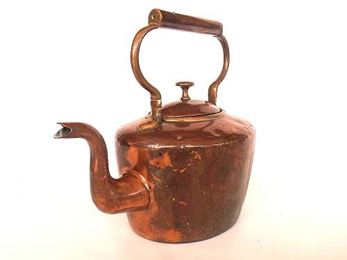Antique copper kettle, heavy and solid, marked