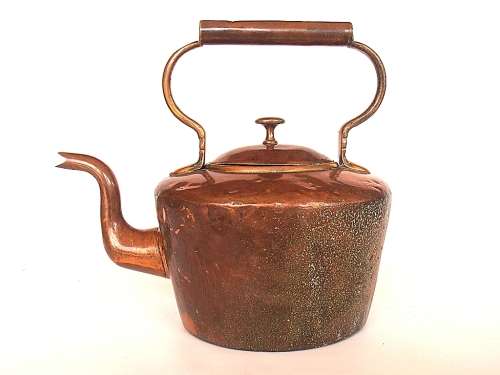 Antique copper kettle, heavy and solid, marked