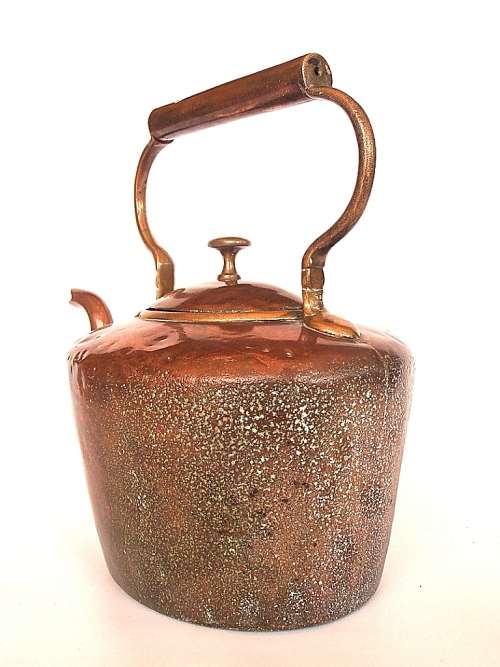 Antique copper kettle, heavy and solid, marked