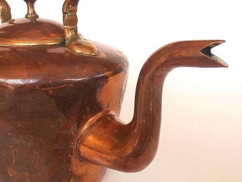Antique copper kettle, heavy and solid, marked