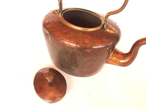 Antique copper kettle, heavy and solid, marked