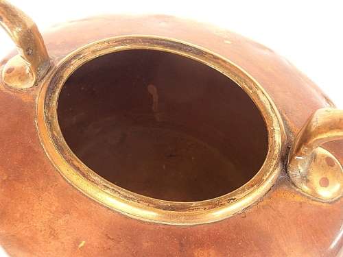Antique copper kettle, heavy and solid, marked