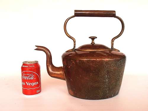 Antique copper kettle, heavy and solid, marked