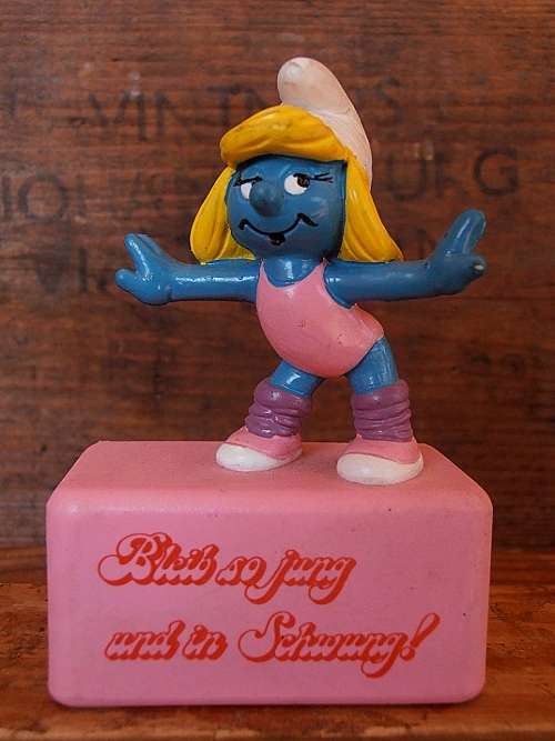 RARE 20183 Aerobic Smurfette on pedestal, Vintage Smurfs figure, Shipping will only be charged once!