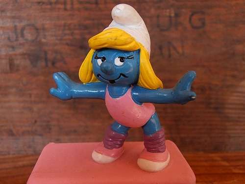 RARE 20183 Aerobic Smurfette on pedestal, Vintage Smurfs figure, Shipping will only be charged once!
