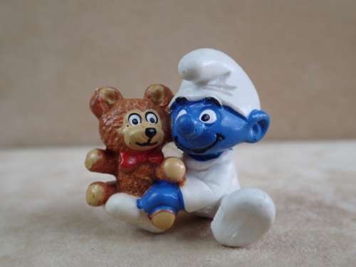 20205 Baby with Teddy Smurf, vintage Smurfs figure. Shipping will only be charged once!