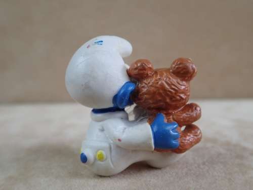 20205 Baby with Teddy Smurf, vintage Smurfs figure. Shipping will only be charged once!