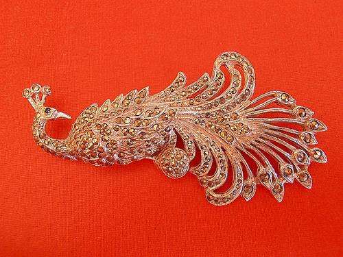 Vintage PEACOCK BROOCH, Marcasite, do not know if silver