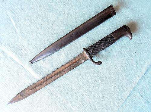 German KS98 saw back bayonet and scabbard, Erfurt, matching numbers