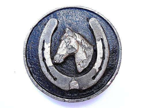 Small round badge, S.A.D.F. Equestrian Center? Horse, horseshoe. Shipping will only be charged once!