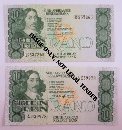 South Africa, 2 Ten Rand notes, Good Condition