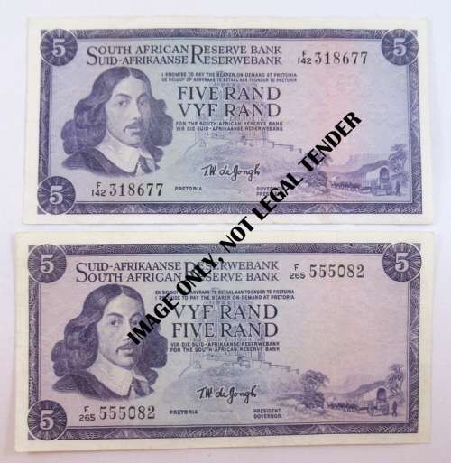 South Africa, 2 Five Rand notes, F Series, Good Condition