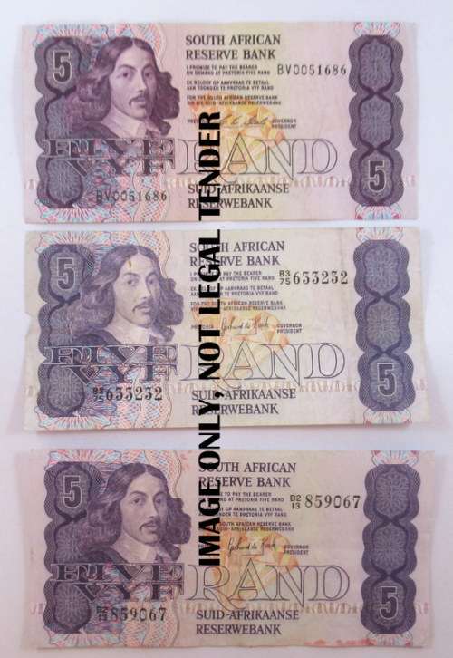South Africa, 3 Five Rand notes, B Series