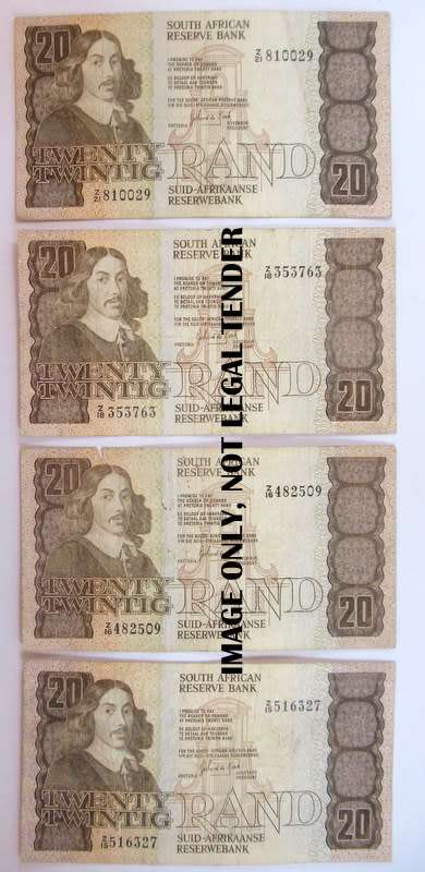 South Africa, 4 Twenty Rand Replacement Notes, Z Series