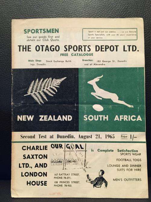 Springboks vs All Blacks 1965 rugby test programme 1965