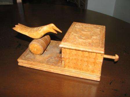 Wooden Cigarette Dispenser Holder With Carved Bird