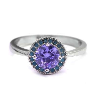 Sterling silver purple cz Halo ring. Size 6 and 7