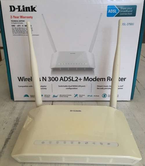 D-Link DSL-2750U Modem N300 Wireless ADSL2+ 4-Port Wi-Fi Router