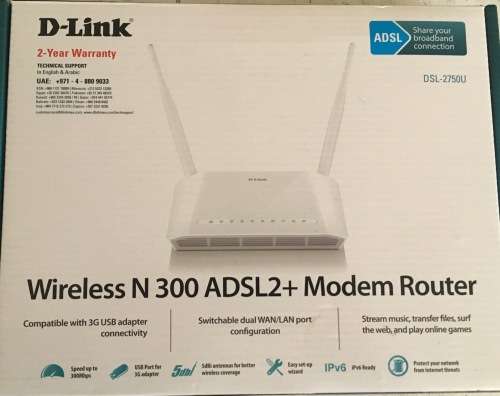 D-Link DSL-2750U Modem N300 Wireless ADSL2+ 4-Port Wi-Fi Router