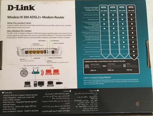 D-Link DSL-2750U Modem N300 Wireless ADSL2+ 4-Port Wi-Fi Router