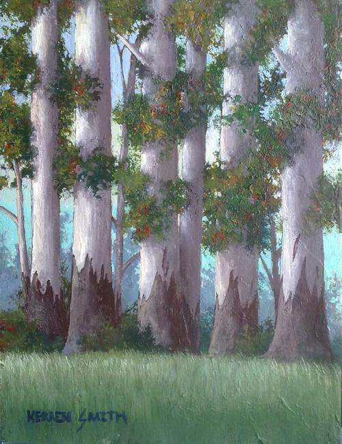 An original painting by Kerren Smith 'Blue Gum Trees' !!!Worth R1400!!! (20 x 26cm)