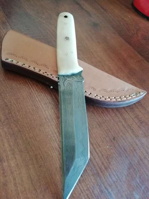 HANDMADE DAMASCUS STEEL HUNTING KNIFE !!!-TANTO POINT!!!