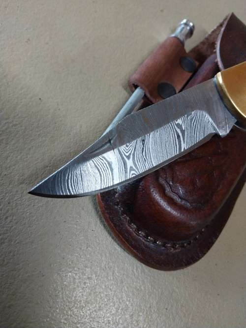 Handmade Damascus Steel Folding Knife with sharpner