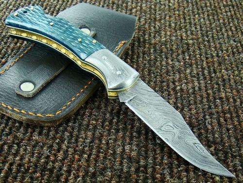 Handmade Damascus Steel Folding Knife,-back lock