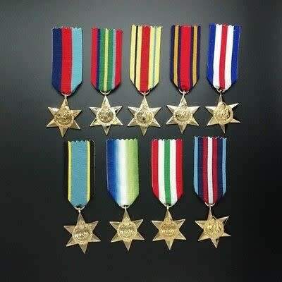 All 9 stars . World War 2 - Gold Tone -  No name or number - Replica - Full size