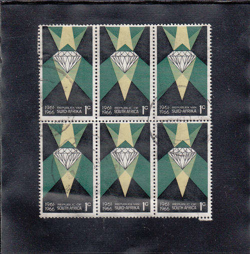 Republic of SA: 1c Diamond Symbol Block of 6 used stamps