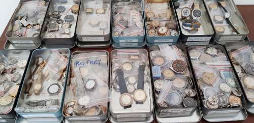 LOAD OF VINTAGE WATCH SPARES- HIGHEST BID TAKES ALL