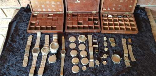 WATCHMAKER PARTS LOT- RADO, ENICAR, LORD ELGIN, OMEGA, BREITLING, FESTINA, ERNEST BOREL ETC