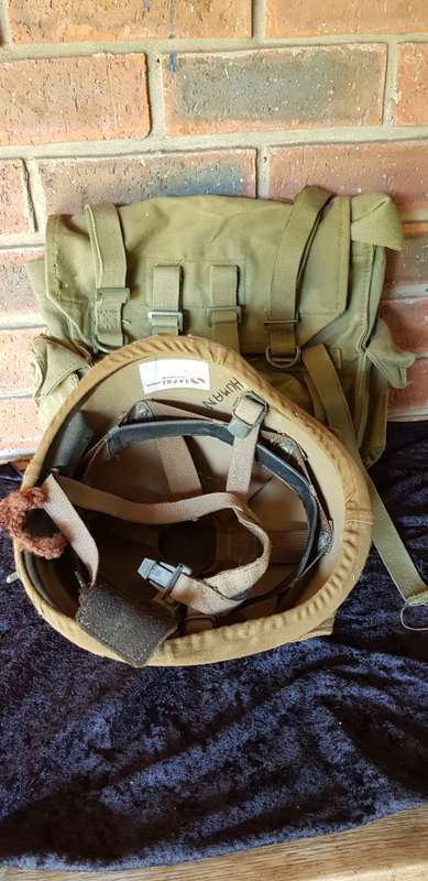 ARMY RUCKSACK AND HELMET- HIGHEST BID TAKES BOTH