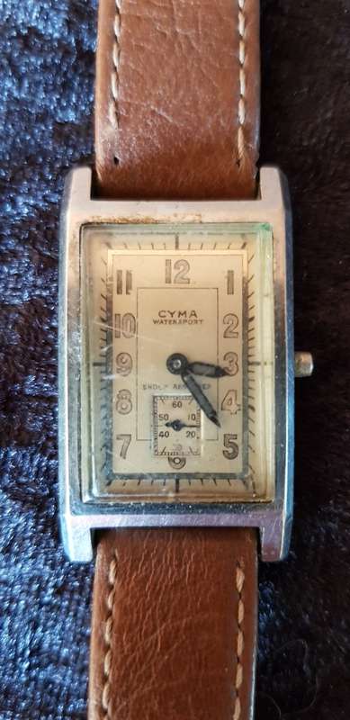 VINTAGE MEN'S CYMA WATERSPORT TANK WATCH FOR REPAIR/SERVICE