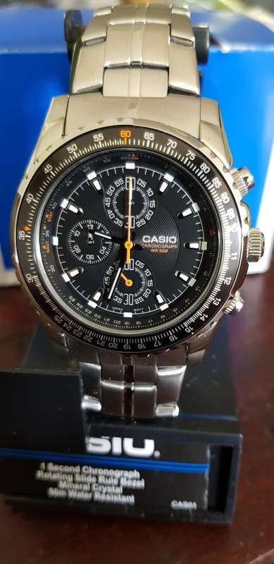 CASIO MEN`S MTP4500D-1AV SLIDE RULE BEZEL AVIATOR