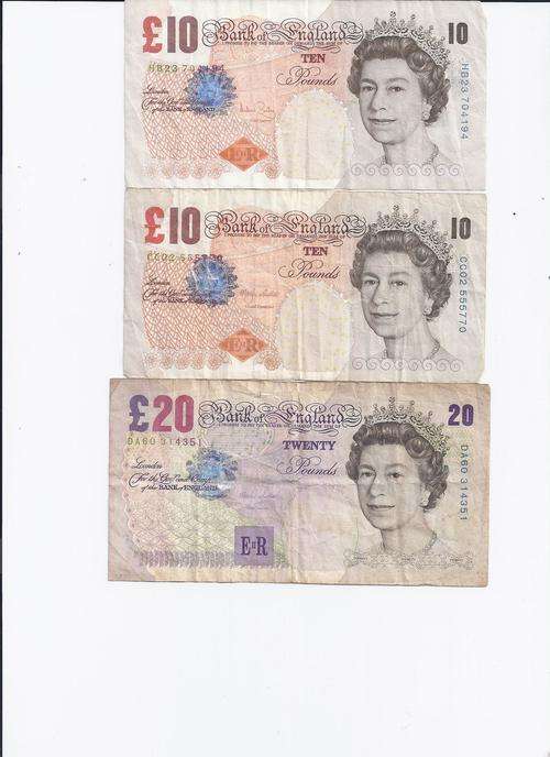 2 X 10 POUND AND 1 X 20 POUND ENGLAND FREE SHIPPING RD
