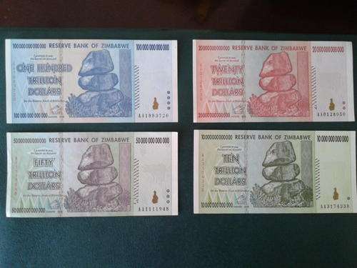 ZIMBABWE TRILLION DOLLAR SET 10,20,50,100 TRILLION