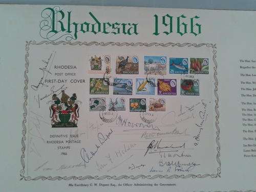 THREE RHODESIA 1966FDC'S AUTOGRAPHED BY THE RHODESIAN CABINET notable signitures IAN SMITH, ( RARE )