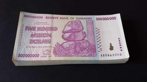 Zimbabwe 500 Million Dollars X 100 Pieces(PCS), 2008,P-82,Bundle